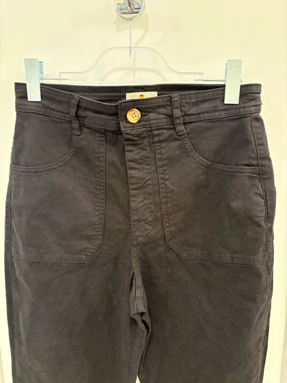 Marine Layer Black Bridget Cotton Twill High Rise Wide Leg Flared Pants Size 12 - Picture 3 of 9